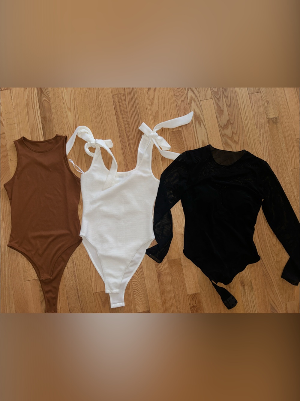 Women’s Tie-Strap White Tank Top, black mesh, brown bodysuits - Casual Essential